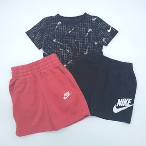 Nike Shirt and Shorts Set Kids Black Red Swoosh Graphic Size XS 3T-4T